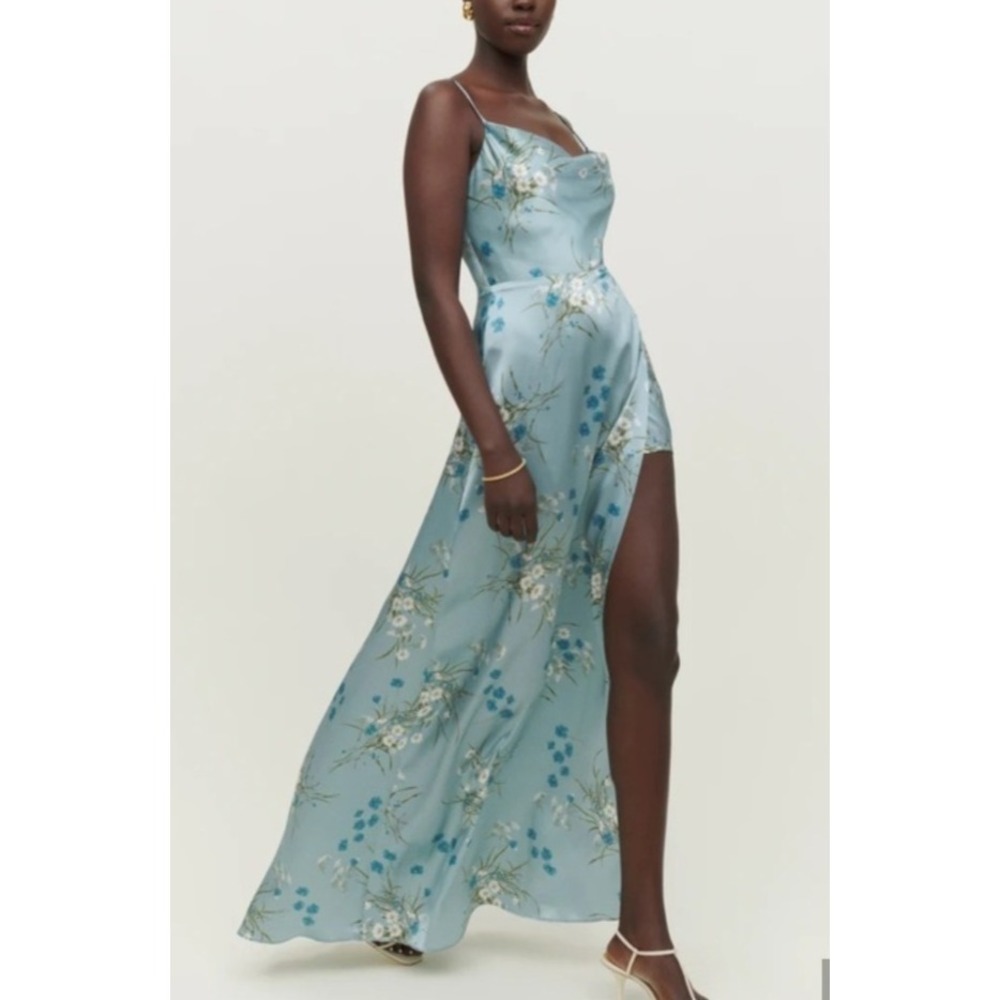 Reformation‎ Dress Size 6 Blue Flora Devora Silk Lago Wedding Guest Bridesmaid